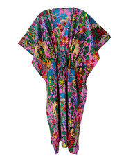 Indian Peach Long Frida Print Cotton Hippie Maxi Women Nightwear Caftan Dress