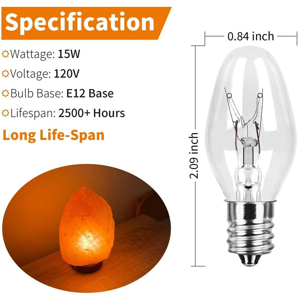 10 Pack E12 C7 Bulbs 15 watt 120V for Scentsy Wax Plug In Nightlight Warmers - Image 2 of 4