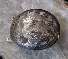 Vintage Sterling SilverAsian Belt Buckle with Bird and Flower