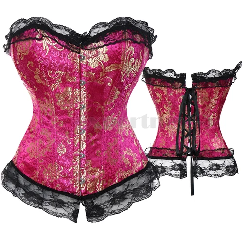 Retro Steampunk Gothic Corset Burlesque Lace Up Basque Top Bustier Waist Cincher - Picture 26 of 27
