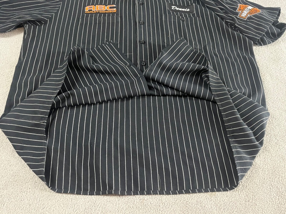 Harley Davidson Work Shirt Men's XL Embroidered Striped ABC Harley