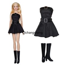 Fashion Black 1/6 Doll Clothes Set Little Dress Gown Boots 11.5" Dolls Outfits