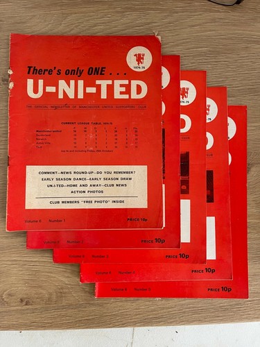 Manchester United Supporters Newsletter Nr. 1 - 5 Saison 1974-75 plus Magazin