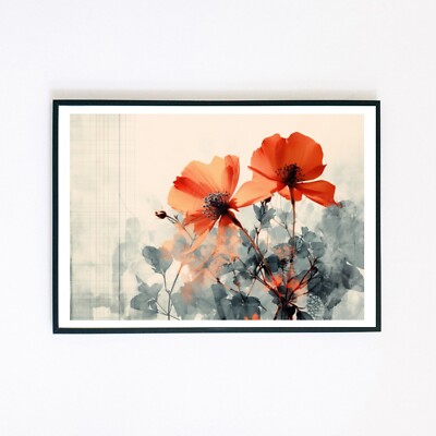 Abstrakte Blumen Botanische Malerei Illustration A4 Retro Deko Wandbild Kunstdruck 