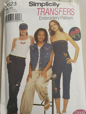 Simplicity Pattern 0623 Floral Embroidery Transfers Permanent Ink Y2K One Size