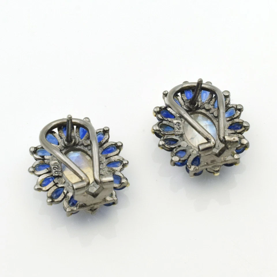 Pendientes de piedras preciosas de cianita de piedra lunar joyas de Navidad de plata de ley 925 Foto 4 de 4