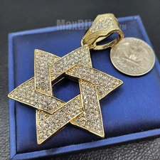 HIP HOP ICED GOLD PLATED STAR OF DAVID CUBIC ZIRCONIA BLING LARGE CHARM PENDANT