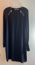 J Brand Women's Navy Blue Zipper Detail Lined Long Sleeve Shift Dress SZ S