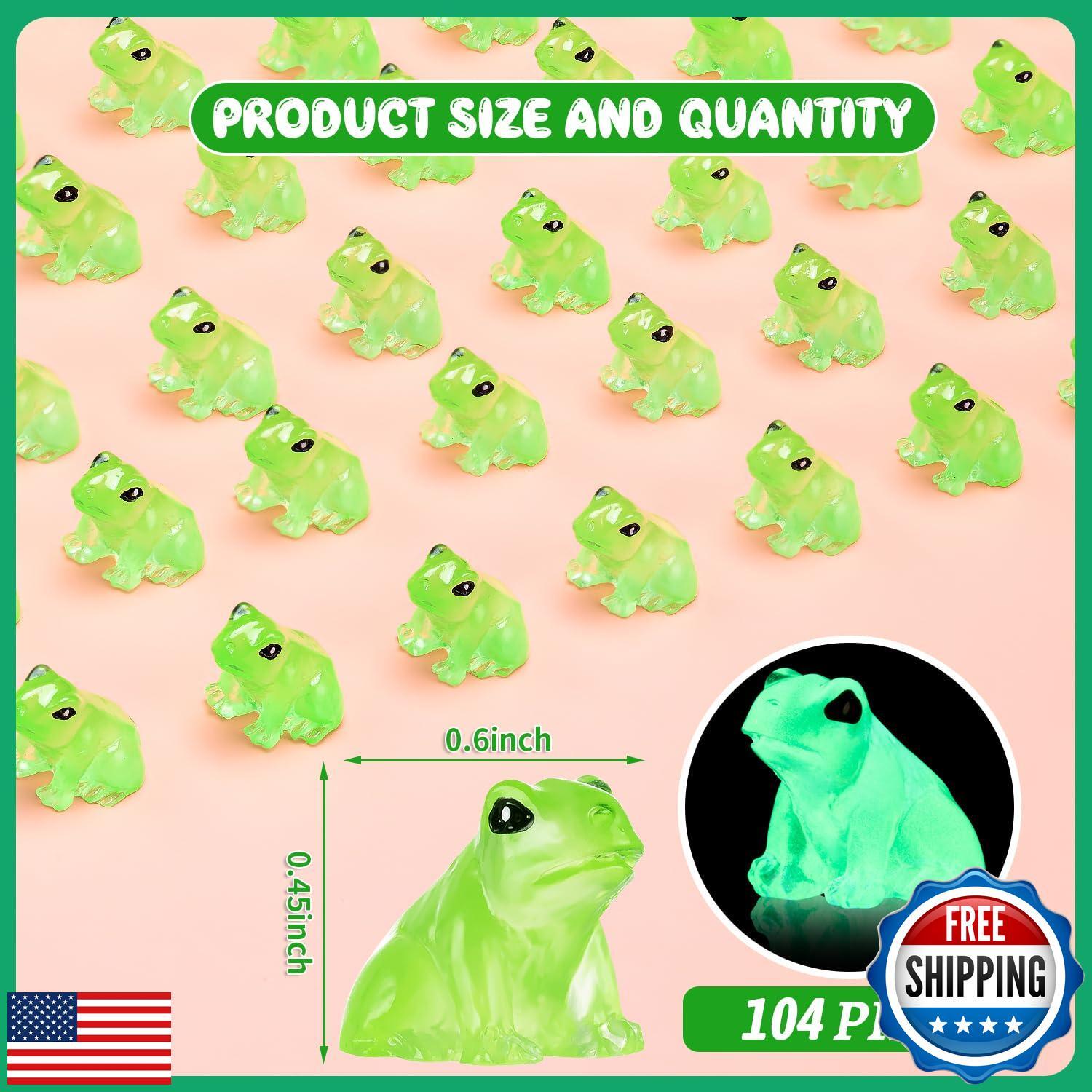 SYWHXY 104PCS Luminous Mini Resin Frogs Green Frogs Figurines Miniature Glow 