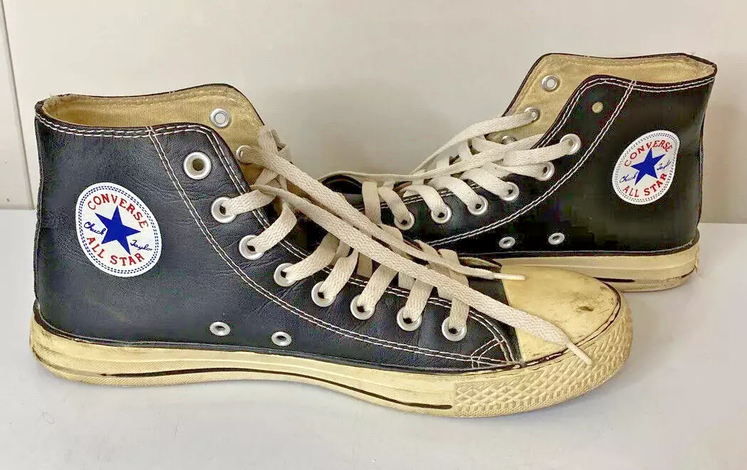 Vintage 90s Converse All Stars USA Chuck Taylor Black Leather High Top 8 1/2