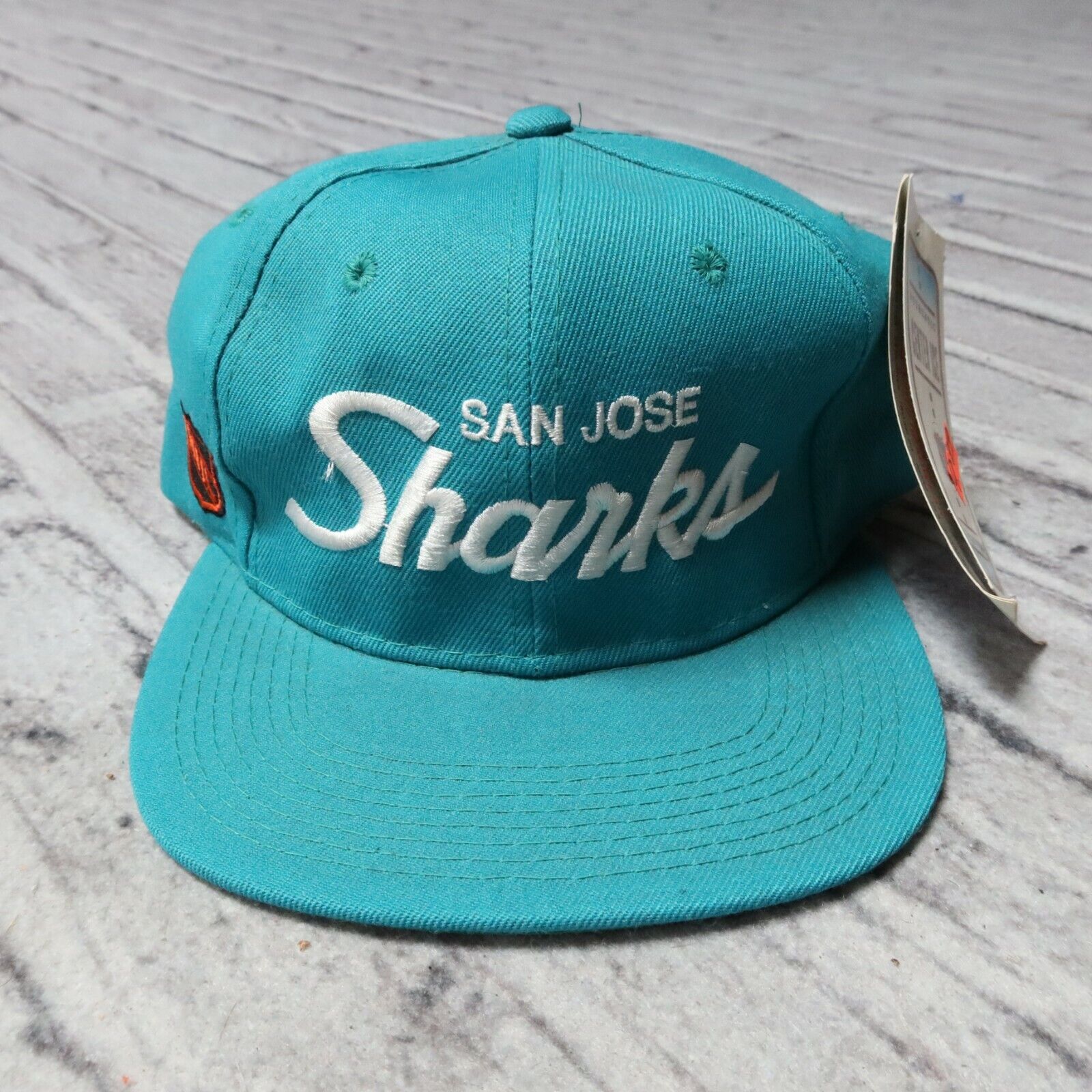 90's San Jose Sharks Sports Specialties Script NHL Snapback Hat