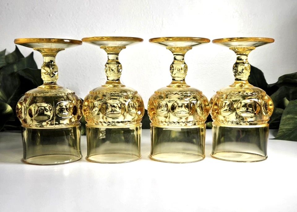 Vintage Indiana Color Crown Citron Topaz Yellow Kings Glass Goblets 5 5/8"H EUC! - Image 3 of 4