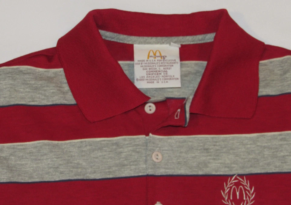 VINTAGE 1989 McDONALDS CREW UNIFORM EMPLOYEE POLO STRIPED WORK SHIRT! LOGO/USA M - Image 2 of 4