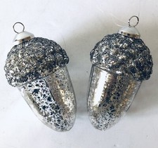 Set Of 2 Kugel Style Acorn Mercury Glass Silver Ornaments  4  