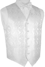 MEN'S WHITE PAISLEY FORMAL DRESS TUXEDO VEST BOW-TIE SET WEDDING PROM HOMECOMING