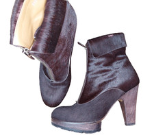 Vintage MUXART black animal fur ankle boots with high heels, size 37