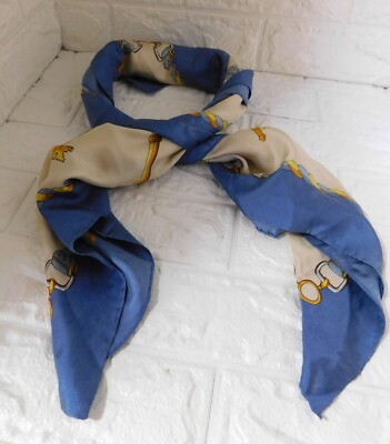 Foulard Vintage JEAN MORER En Soie 100% - Dimensions 82x86 Cm, Bleu, Occasion, Carré Ou Bandana