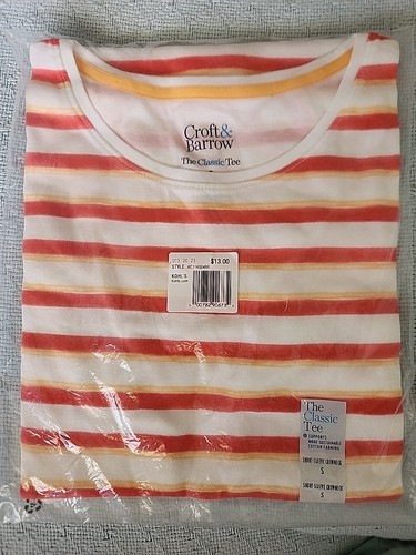 NWT Croft & Barrow Women's Classic Tee Crew Neck Melon White Stripes Sz S - Picture 7 of 8