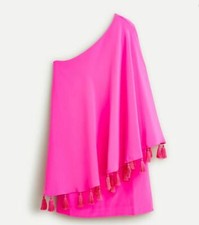New J Crew Women Sweet Pink Tassel Drape One Shoulder Silk Dress Sz 00 0