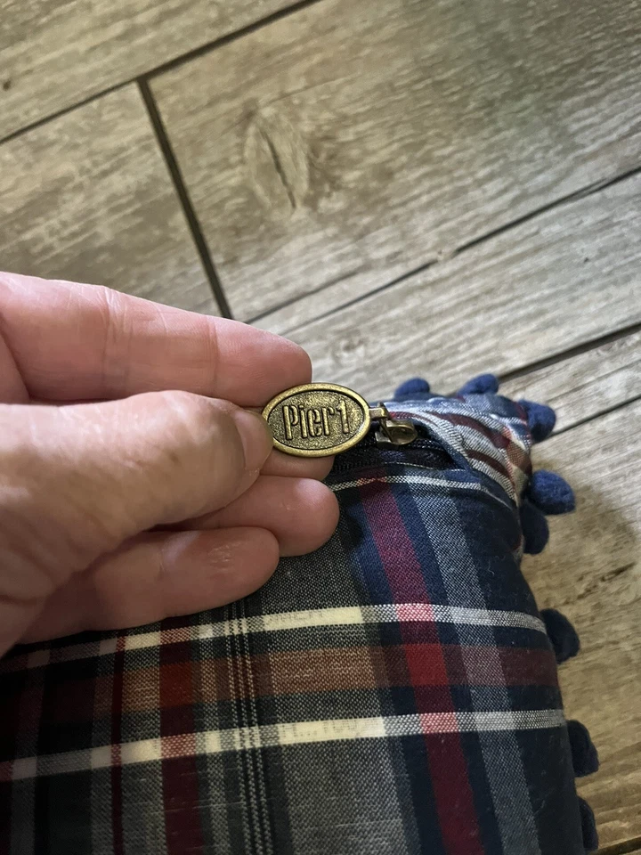 Pier 1 Imports TWO 2 Throw Accent Pillows Plaid Flowers Farmhouse Red White Blue - Image 3 of 3