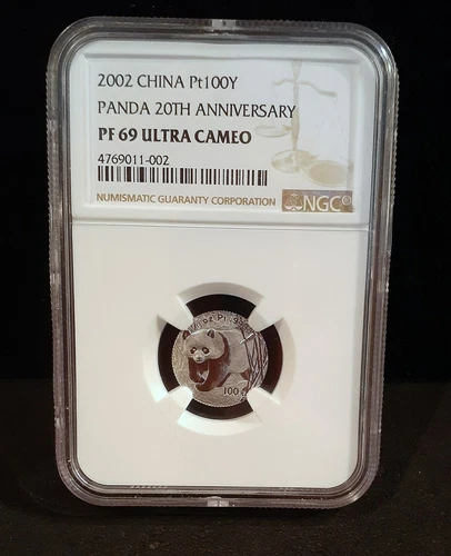 2002 China Pt 100Y NGC PF 69 Ultra Cameo - Panda 20th Anniversary - 002