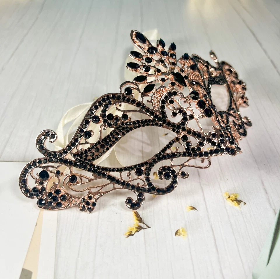 Masquerade Mask Luxury Black Crystal, Rhinestone Gold Mask, Black Diamond Mask - Image 3 of 3