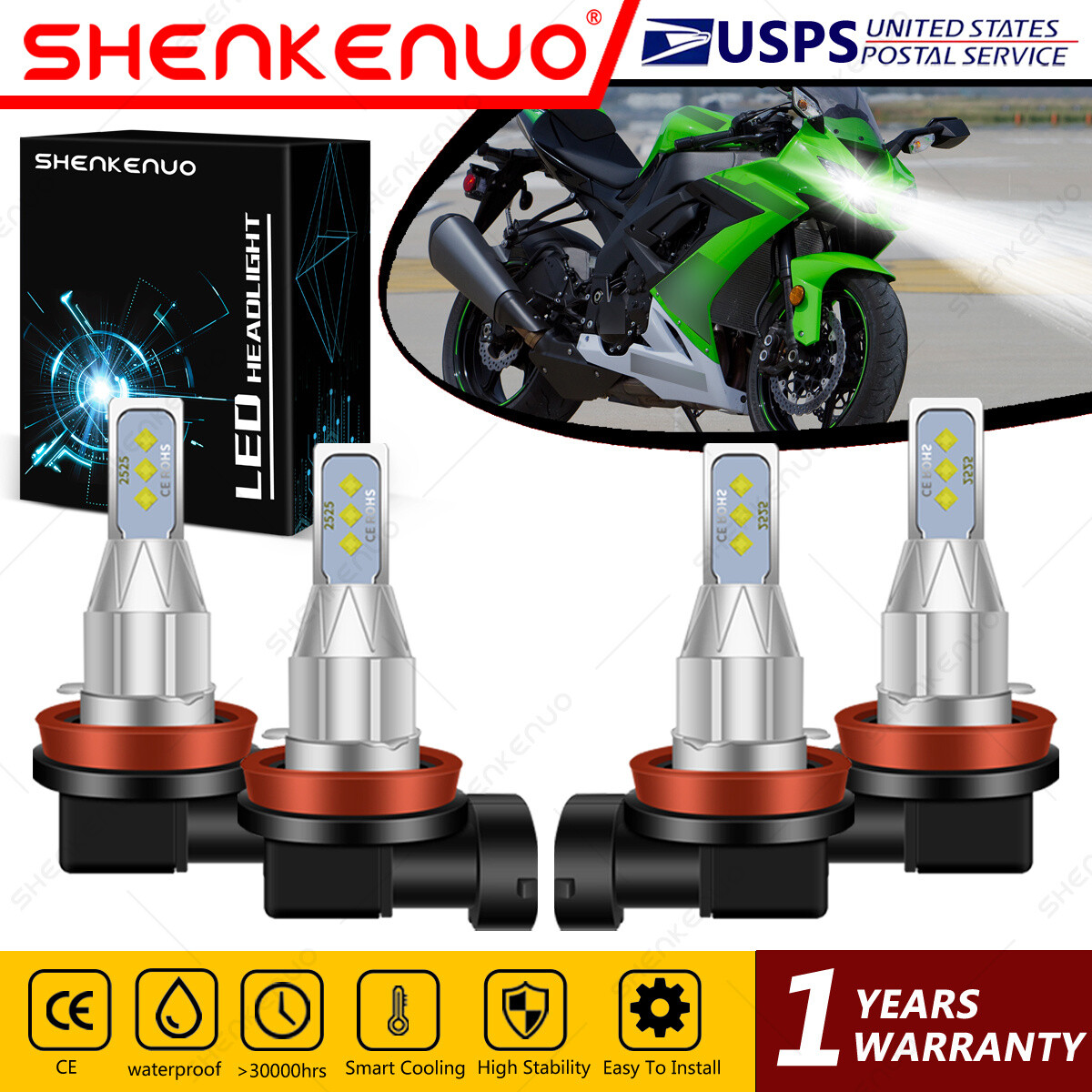 For Kawasaki Ninja ZX10R ZX1000 2006-2010 - 4X H9+H11 LED