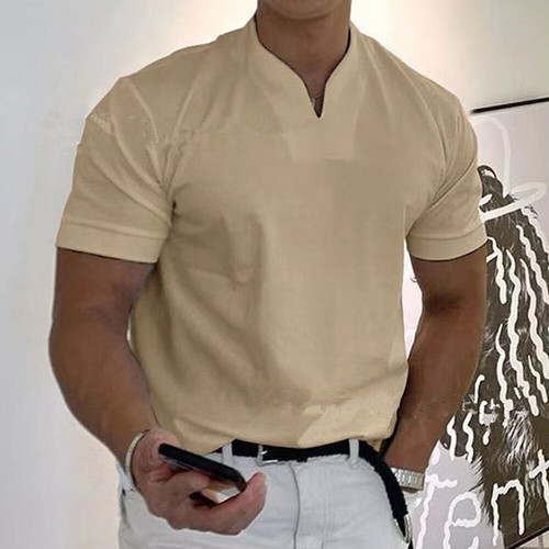 Mens Retro Collarless Grandad Plain Shirts Tops Causal Hippy Cotton Pocket Tee - Picture 26 of 28