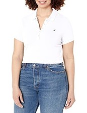 Nautica Women's 5-Button Short Sleeve Cotton Polo BRIGHT WHITE SMALL