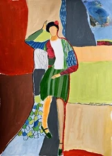 24x18 Original Painting Abstract Face Outsider Woman Portrait Figurative Modern