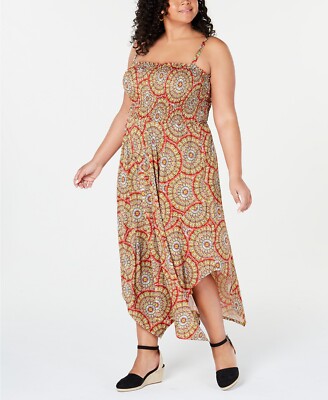 Love Squared Dress Smocked Strapless Printed Maxi Orange Plus Sz 3X NEW NWT  415 632421867025| eBay