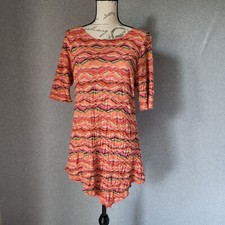Sno Skins Hi-Low Tunic Knit Top 3/4 Sleeve Zig-Zag Multicolor Sz.M Made in USA