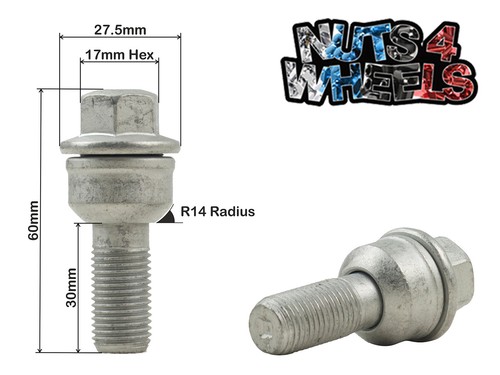 20 x Silver Wheel Bolts fits Volkswagen Transporter T5 + T6 OEM Steel Wheels - Picture 2 of 2