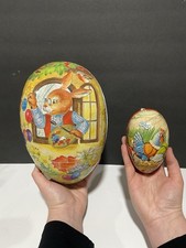 2 West German Paper Mache Easter Egg Candy Container Chicks Duck Nestler Bunny