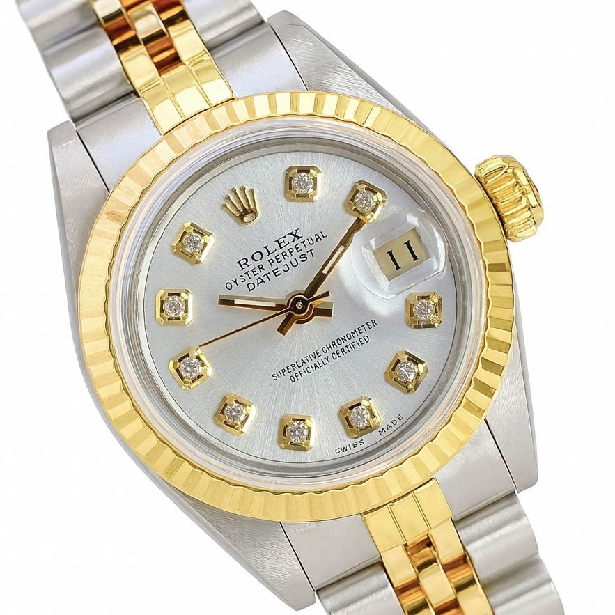 Rolex Datejust 69173 Two-Tone Silver Diamond Dial Fluted Jubilee