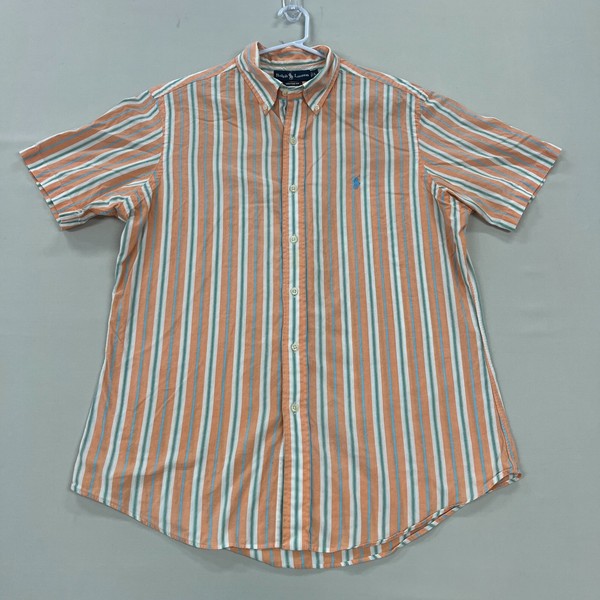 Ralph Lauren Button Down Shirt Striped Cotton Short Sleeve Mens Large L