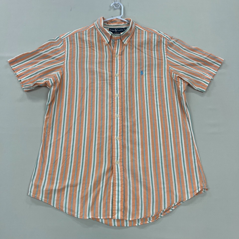 Ralph Lauren Button Down Shirt Striped Cotton Short Sleeve Mens Large L