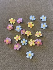 Set Of 18 Flower Floral Hair Clips Pink Blue Yellow CT 