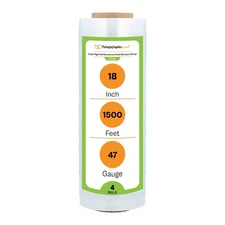 18" x 1500' 80 Gauge 4 Rolls Pallet Wrap Stretch Film Hand Shrink Wrap 1500FT