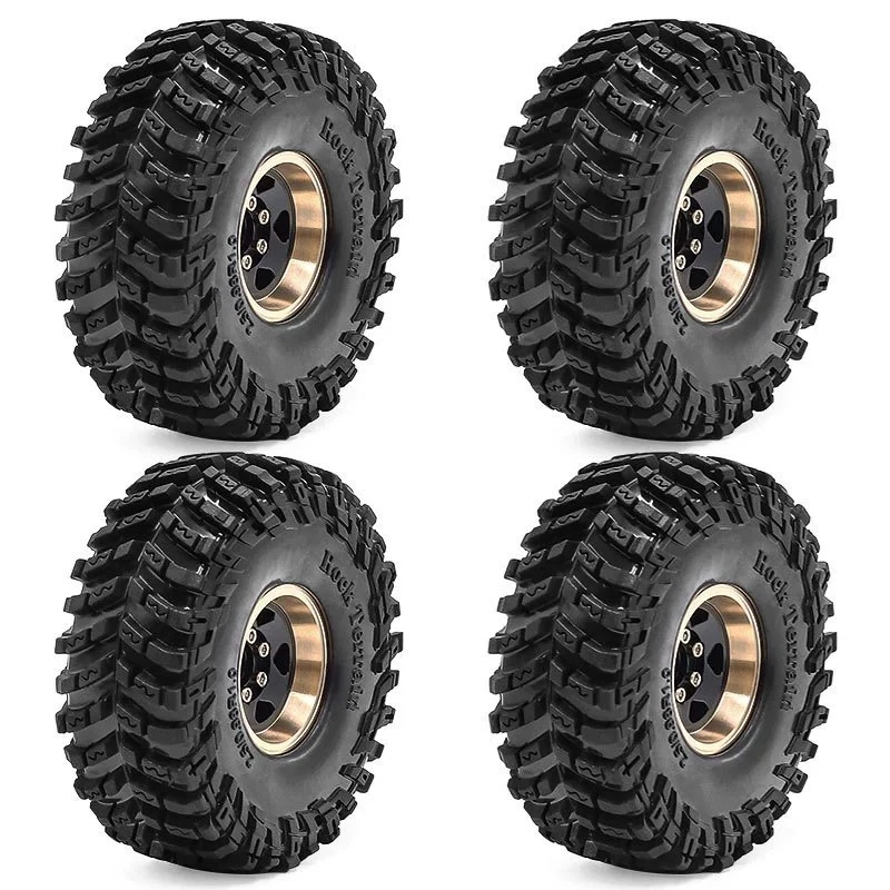 1.0" Brass Beadlock Wheel Rim Tires Set For 1/18 TRX4M 1/24 SCX24 FMS RC Crawler - Image 4 of 4