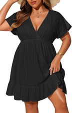Plus Size Swimsuit Cover Up Women - V Neck Swimwear Short Sleeve Coverups Ruf...