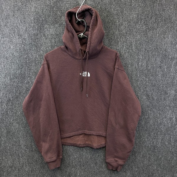The North Face Womens Cropped Pullover Hoodie Brown Fleece Lined Outdoor Size M