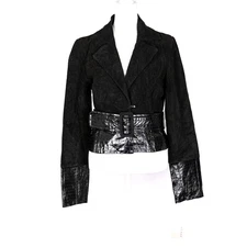 Kenar Vintage 80s 90s Suede Leather Crop Jacket MEDIUM Patent Cuffs Belted Moto