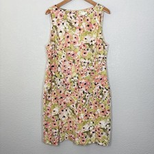 J Jill Love Linen Women’s L 100% Linen Floral Sleeveless Shift Dress Cottagecore