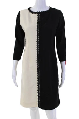 Patricia F Designs Damen zweifarbig Rundhals Langarm Kleid schwarz Größe 8 - Bild 1 von 4