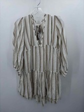 Pre-Owned Blue Island White Size Large Stripe Shift Short Long Sleeve Dress