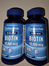 Lot Of 2 Puritan's Pride Ultra Mega Biotin 10,000mcg Softgels - 100 Count Each