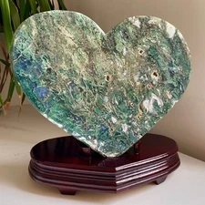 Moss Agate Heart - Polished Green Crystal Carving, Healing Stone - 9.8LB