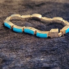 925 Sterling Silver Turquoise Inlay Bar Link ...