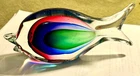 Vintage Hand Blown Sommerso Glass Murano Style Fish, Red Blue Green, 7.5" x 3.5"